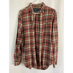 Ralph Lauren Short Sleeve Button Down Men's Sz Medium Classic Fit Red Plaid EUC